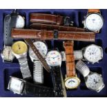 Ten gentlemen's wristwatches, various, including replica examples, contained in a wooden case
