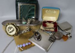 A group of mixed jewellery and silver including a five stone opal? brooch.