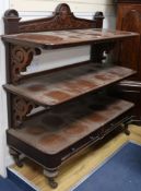 A Victorian mahogany three tier buffet, W.136cm