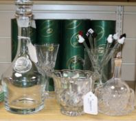 A set of eight Tyrone Crystal 'Rosses' wine glasses, boxed and sundry glassware, including decanter,