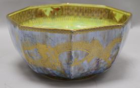 A Wedgwood dragon lustre octagonal fruit bowl, the outside gilded with dragons chasing pearls of