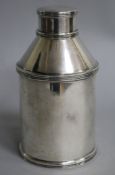 A George V silver canister and cover, Fowler & Polglaze Ltd, London, 1926, 13.4cm, 4.5 oz.