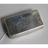 A 19th century Russian 84 zolotnik silver and niello(worn) rectangular snuff box, 1872?, 75mm.