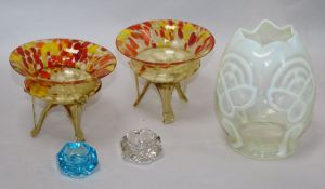 Pair of glass sweetmeat dishes, a shade and 2 salts