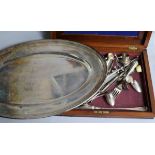 Two wooden boxes containing assorted flatware including 800 standard silver and a plated oval meat