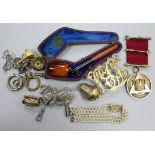A silver gilt medallion, cased pipe and other items.