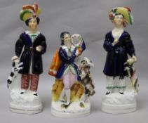 Three 19th century Staffordshire figures of a gentleman with a goat and the Prince and Princess of