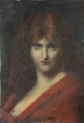 After Jean Jacques Henneroil on canvasboardPortrait of a red haired womansigned31 x 23cm.