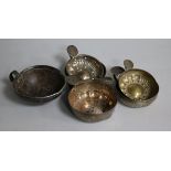 Three French silver wine tasters, two plated wine tasters and an early 19th century French?