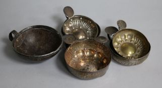 Three French silver wine tasters, two plated wine tasters and an early 19th century French?