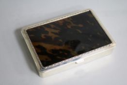 A George V silver and tortoiseshell mounted cigarette box by J. Batson & Son, London, 1917, retailed