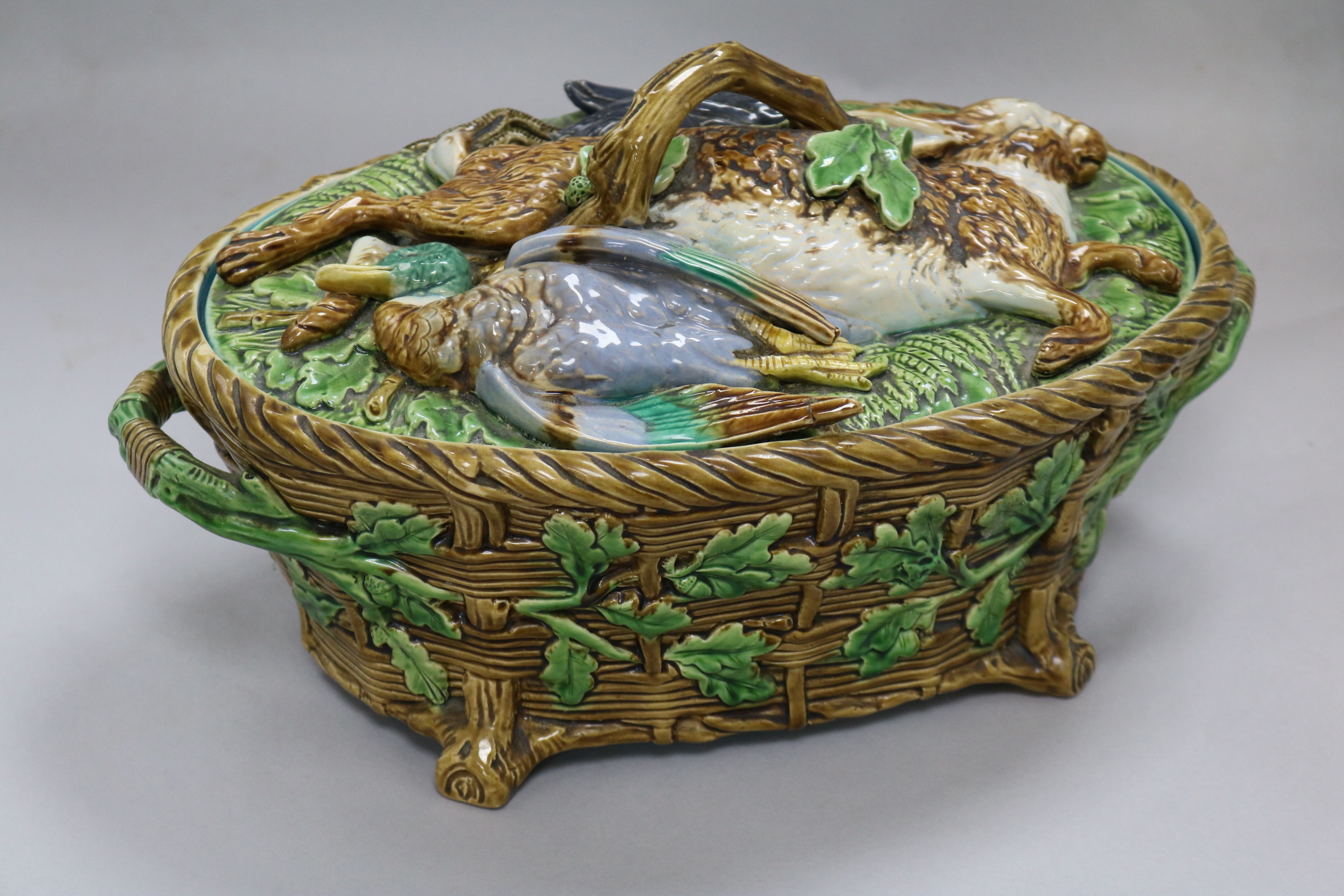 A Minton majolica game tureen and cover