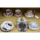 A Dresden floral encrusted cup and saucer, a quantity of Royal Crown Derby teaware and a