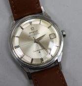 A gentleman's stainless steel Omega Constellation automatic "pie pan" dial wristwatch, with Omega