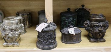 A quantity of cast and silvered metal tobacco jars (Q)