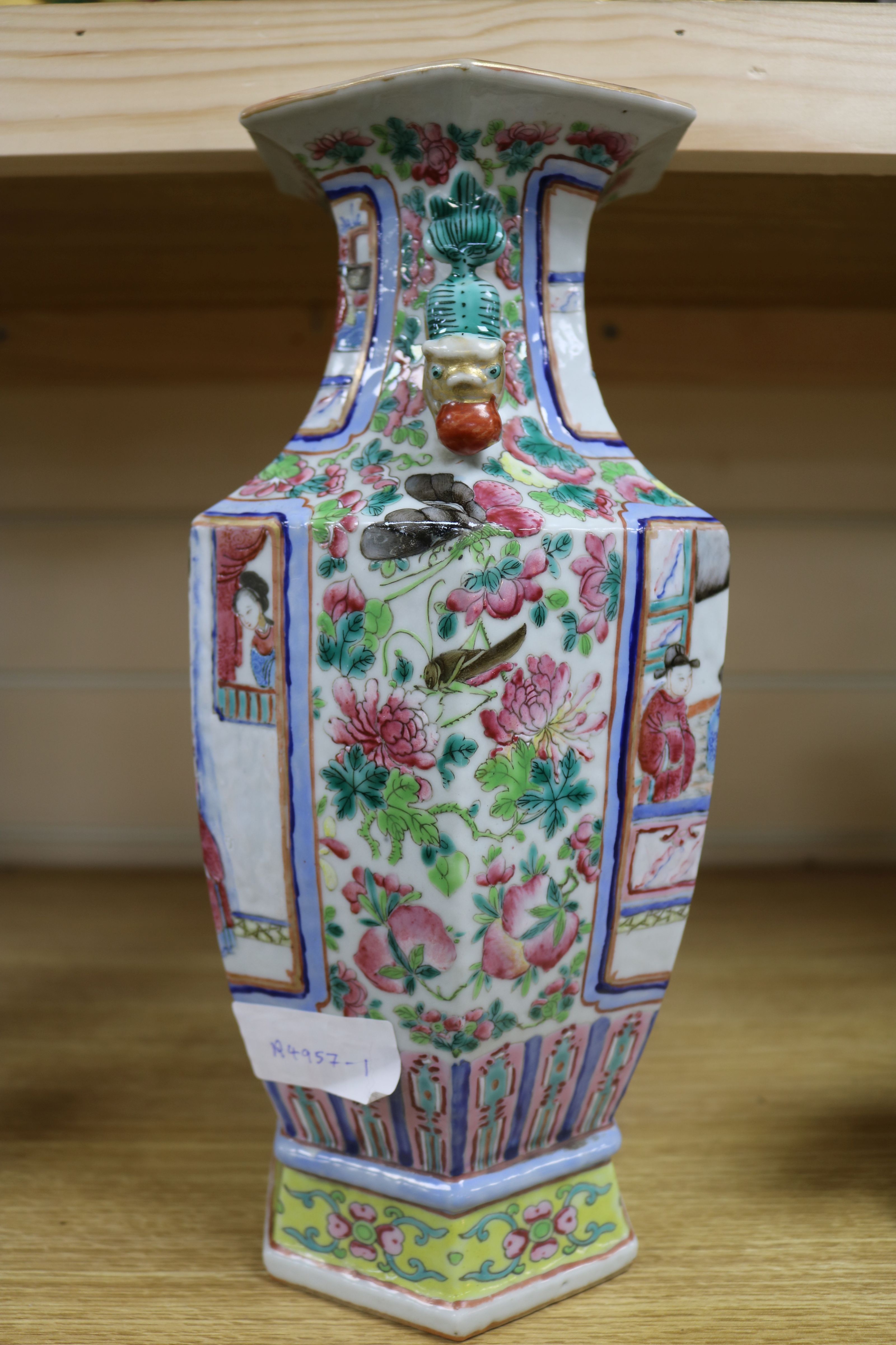 A Chinese famille rose hexagonal baluster vase, 19th century H 32cms - Bild 3 aus 6