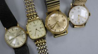 A Gentleman's Tudor manual wind wrist watch and three gentleman's Rotary wrist watches.