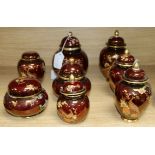 Six Carlton Ware Rouge Royale pheasant-decorated jars and covers and two other small jars (8)