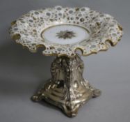 A 19th century white metal and overlaid glass comport, height 17cm.