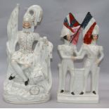 Two 19th century Staffordshire flatbacks of Napoleon and Prince Albert and a Scottish military