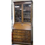 A George III mahogany bureau bookcase W.100cm