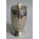 An Art Deco silver sugar caster with ivory knop, Josiah Williams & Co, London, 1934, height 13.