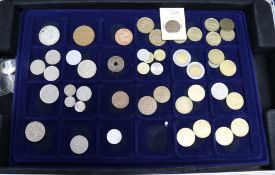Five collectors cases of British and World coinage, 18th-20th century including QEII £1, £2 and