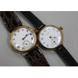 A gentleman's early 20th century 9ct gold Borgel cased manual wind wrist watch and one other wrist