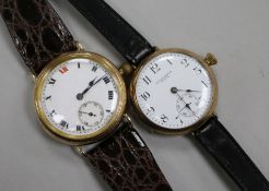 A gentleman's early 20th century 9ct gold Borgel cased manual wind wrist watch and one other wrist