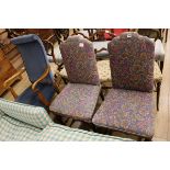 A pair of William and Mary style blue ground tapestry side chairs and a open armchair (3)