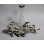 Four cut glass bowls, silver mounted vase, set six small spoons & forks, six very small spoons, five