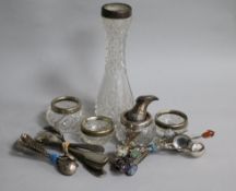 Four cut glass bowls, silver mounted vase, set six small spoons & forks, six very small spoons, five