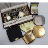 A quantity of assorted jewellery etc, including silver and a small quantity of compacts.