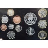 A U.K. 2009 proof coin set including the rare Kew Garden 50 pence coin real leather case with
