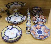 Imari dishes, a Victorian part dinner service set and Staffs condiments