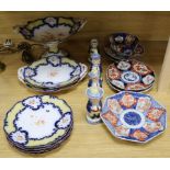 Imari dishes, a Victorian part dinner service set and Staffs condiments