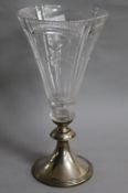 A Dutch 830 standard silver footed glass trumpet vase, 30.8cm.