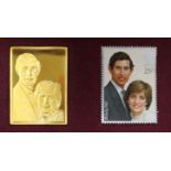 The Marriage of the Prince of Wales and Lady Diana 18ct gold replica stamp, cased