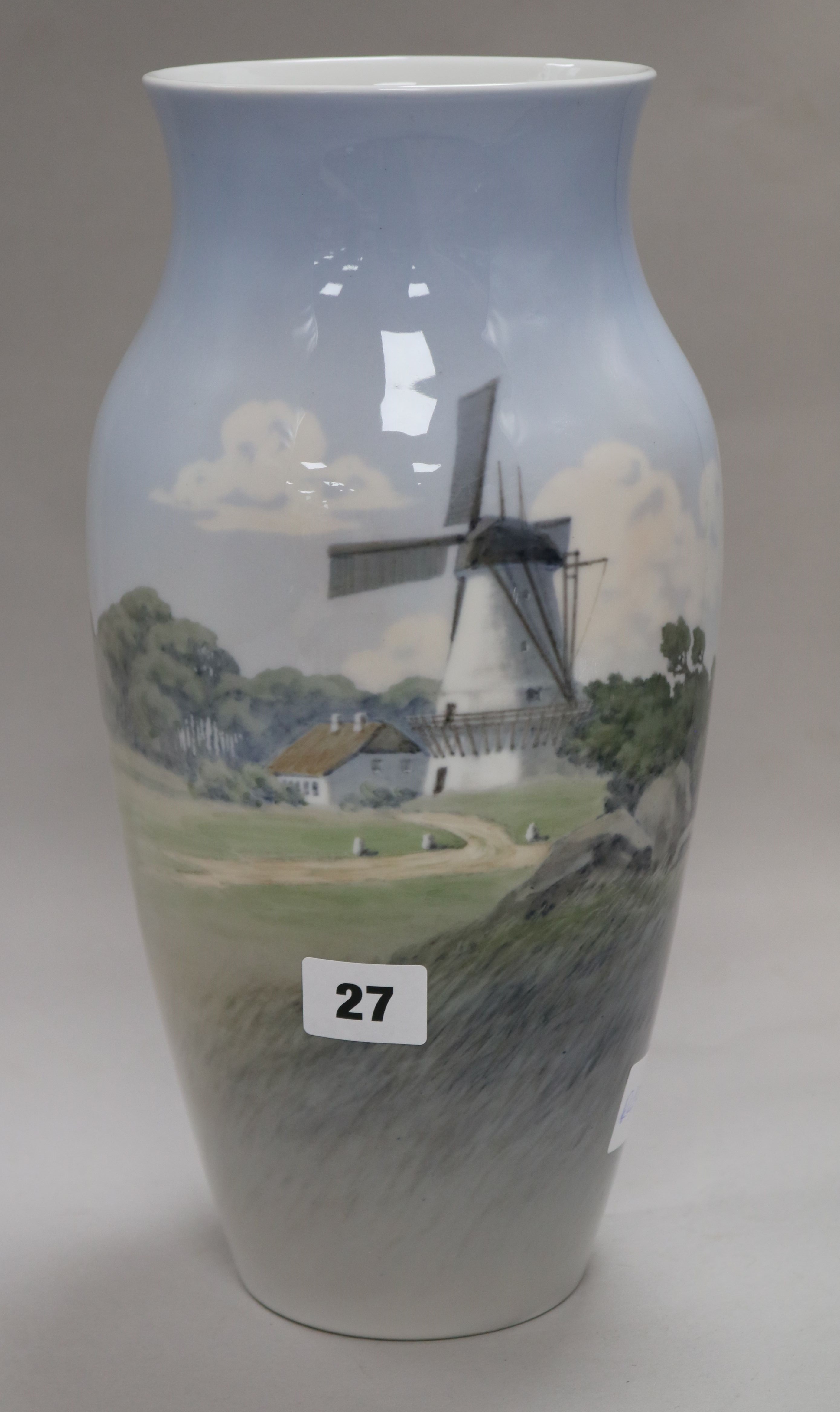 A Copenhagen vase decorated with a windmill H 41cms