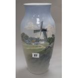A Copenhagen vase decorated with a windmill H 41cms