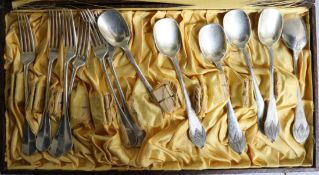A cased set of six Austro-Hungarian 800 standard silver dessert forks and spoons.