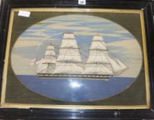 A sailor's woolwork panel and a needlework panel
