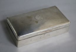A 1920's silver rectangular cigarette box, 17.2cm.
