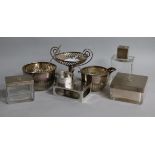 A quantity of assorted silver items including Asprey toilet jars, sugar bowl, cream jug and bonbon