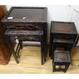 A nest of five carved hardwood Chinese tables W.46cm