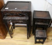 A nest of five carved hardwood Chinese tables W.46cm