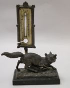 A Victorian bronze fox desk thermometer