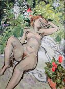 Gerald Meares (1911-1982)oil on canvasNude sunbather in a gardeninscribed verso67 x 49cm.