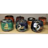 Three Crown Fieldings lustre tobacco jars, including two 'Pegasus' and four other lustre tobacco