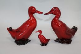 3 Royal Doulton Flambe ducks, one by Noakes (3)